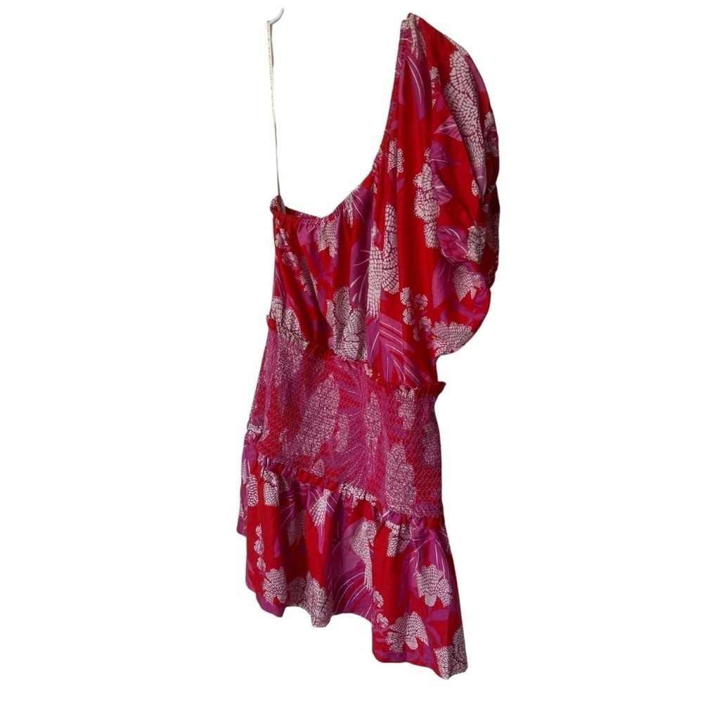 Farm Rio Women's L Red & Pink Dewdrop Floral One-Shoulder Dress Party/Cocktail - Picture 6 of 10